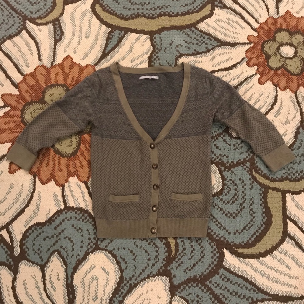 Olive and Dark Blue/Gray Button Up Sweater-sz XS